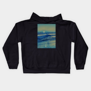 Photo of sunset on the ocean with waves and beach Kids Hoodie